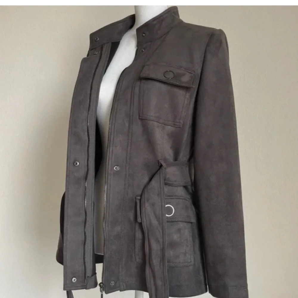 White House Black Market Dark Gray Faux-Suede Jacket - Picture 1 of 10